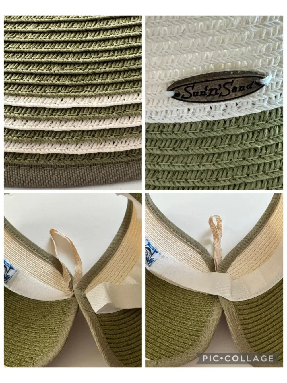 Sun N Sand Womens Straw Wide Visor Green/Beige Adjustable Fit Lightweight Travel - Picture 16 of 16